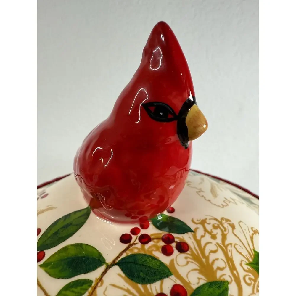 NWT Hobby Lobby Sleigh Bell Bistro Christmas Ceramic Lidded Jar, Cardinal Bird